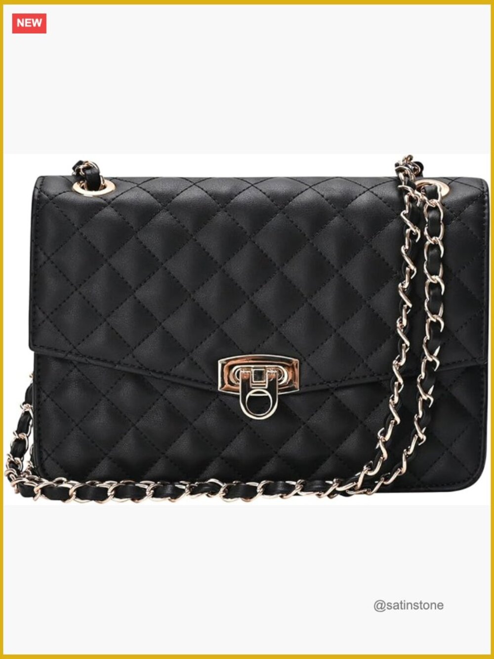 Quilted Shoulder Bag With Chain Strap, Faux Leather Crossbody Purse